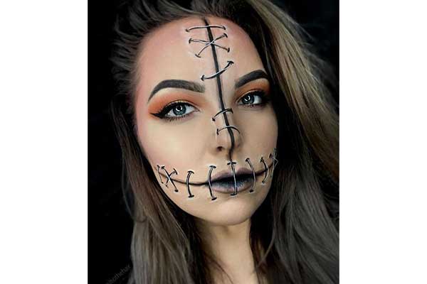 آرایش هالووینی صورت بخیه زده شده